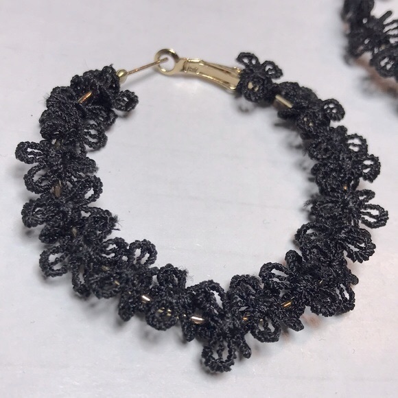 CROCHET FLORAL Gold Hoop Earrings - Picture 6 of 11